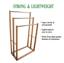 Load image into Gallery viewer, Bamboo Towel Bar Metal Holder Rack 3-Tier Freestanding for Bathroom and Bedroom