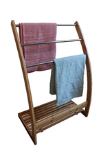 Load image into Gallery viewer, Bamboo Towel Bar Metal Holder Rack 3-Tier Freestanding and Bottom shelf for Bathroom