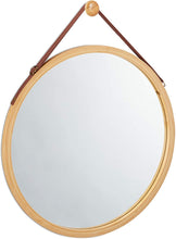 Load image into Gallery viewer, CARLA HOME Hanging Round Wall Mirror 38 cm - Solid Bamboo Frame and Adjustable Leather Strap for Bathroom and Bedroom