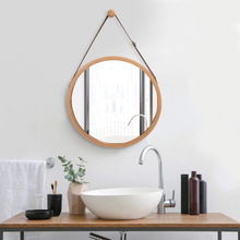 Load image into Gallery viewer, CARLA HOME Hanging Round Wall Mirror 45 cm - Solid Bamboo Frame and Adjustable Leather Strap for Bathroom and Bedroom