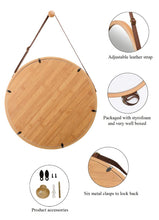 Load image into Gallery viewer, CARLA HOME Hanging Round Wall Mirror 45 cm - Solid Bamboo Frame and Adjustable Leather Strap for Bathroom and Bedroom