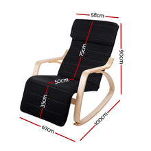 Load image into Gallery viewer, Artiss Fabric Rocking Armchair with Adjustable Footrest - Black