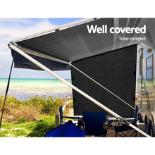 Load image into Gallery viewer, Black Caravan Privacy Screen 1.95 x 2.2M End Wall or Side Sun Shade Roll Out