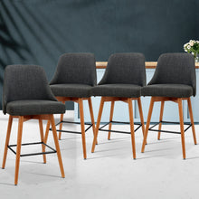 Load image into Gallery viewer, Set of 4 Wooden Fabric Bar Stools With Square Footrest - Charcoal