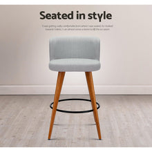 Load image into Gallery viewer, Set of 4 Wooden Fabric Bar Stools With Circular Footrest - Light Grey