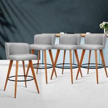 Load image into Gallery viewer, Set of 4 Wooden Fabric Bar Stools With Circular Footrest - Light Grey