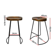 Load image into Gallery viewer, Set of 4 Elm Wood Backless Bar Stools 65cm - Black and Dark Natural