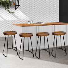 Load image into Gallery viewer, Set of 4 Elm Wood Backless Bar Stools 65cm - Black and Dark Natural