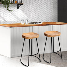 Load image into Gallery viewer, Artiss Set of 2 Elm Wood Backless Bar Stools 65cm - Black and Light Natural