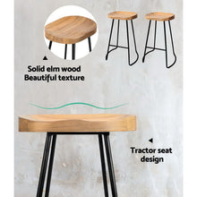 Load image into Gallery viewer, Set of 4 Elm Wood Backless Bar Stools 65cm - Black and Light Natural