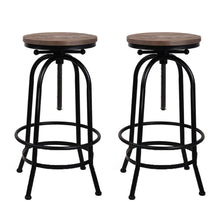 Load image into Gallery viewer, Set of 2 Industrial Round Seat Wood Metal Bar Stool- Black and Brown