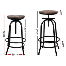Load image into Gallery viewer, Set of 2 Industrial Round Seat Wood Metal Bar Stool- Black and Brown