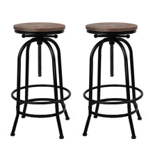 Load image into Gallery viewer, Set of 2 Industrial Round Seat Wood Metal Bar Stool- Black and Brown