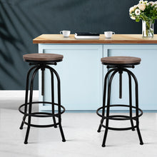 Load image into Gallery viewer, Set of 2 Industrial Round Seat Wood Metal Bar Stool- Black and Brown
