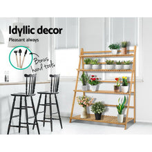 Load image into Gallery viewer, Artiss Bamboo Wooden Ladder Shelf Plant Stand Foldable