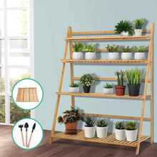 Load image into Gallery viewer, Artiss Bamboo Wooden Ladder Shelf Plant Stand Foldable