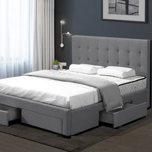 Load image into Gallery viewer, Elegant Space Saving Wooden with Drawers Fabric Cover Queen Size Grey Bed Frame