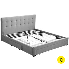 Load image into Gallery viewer, Elegant Space Saving Wooden with Drawers Fabric Cover Queen Size Grey Bed Frame