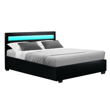 Load image into Gallery viewer, LED PU Leather Gas Lift with Storage Black Double Bed Frame