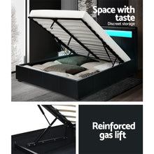 Load image into Gallery viewer, LED PU Leather Gas Lift with Storage Black Double Bed Frame