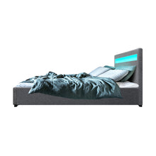 Load image into Gallery viewer, LED Fabric Gas Lift Storage Grey Double Bed Frame