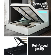 Load image into Gallery viewer, LED PU Leather Gas Lift with Storage White Double Bed Frame