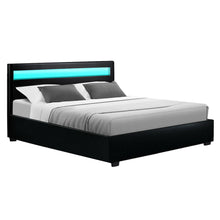 Load image into Gallery viewer, LED PU Leather Gas Lift with Storage Black Queen Bed Frame