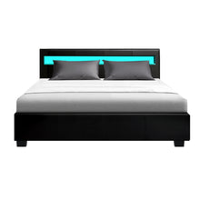 Load image into Gallery viewer, LED PU Leather Gas Lift with Storage Black Queen Bed Frame