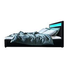 Load image into Gallery viewer, LED PU Leather Gas Lift with Storage Black Queen Bed Frame