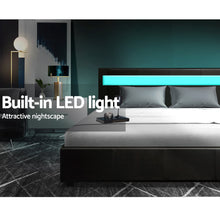 Load image into Gallery viewer, LED PU Leather Gas Lift with Storage Black Queen Bed Frame