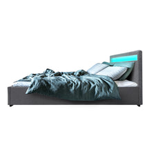 Load image into Gallery viewer, Artiss Cole LED Bed Frame Fabric Gas Lift Storage - Grey Queen