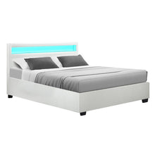 Load image into Gallery viewer, Artiss Cole LED Bed Frame PU Leather Gas Lift Storage - White Queen