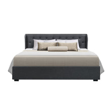 Load image into Gallery viewer, Artiss Issa Bed Frame Fabric Gas Lift Storage - Charcoal King