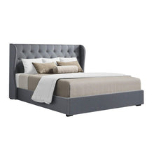 Load image into Gallery viewer, Artiss Issa Bed Frame Fabric Gas Lift Storage - Grey Queen