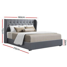 Load image into Gallery viewer, Artiss Issa Bed Frame Fabric Gas Lift Storage - Grey Queen