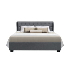 Load image into Gallery viewer, Artiss Issa Bed Frame Fabric Gas Lift Storage - Grey Queen