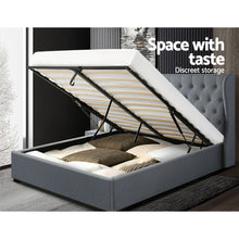 Load image into Gallery viewer, Artiss Issa Bed Frame Fabric Gas Lift Storage - Grey Queen