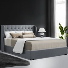 Load image into Gallery viewer, Artiss Issa Bed Frame Fabric Gas Lift Storage - Grey Queen