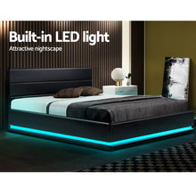 Load image into Gallery viewer, Lumi LED PU Leather Gas Lift with Storage Black Double Bed Framev