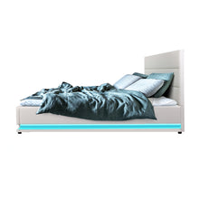 Load image into Gallery viewer, Lumi LEDPU Leather Gas Lift with Storage White Double Bed Frame