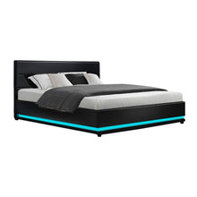 Load image into Gallery viewer, Lumi LED PU Leather Gas Lift with Storage Black King Bed Frame