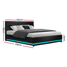 Load image into Gallery viewer, Lumi LED PU Leather Gas Lift with Storage Black King Bed Frame