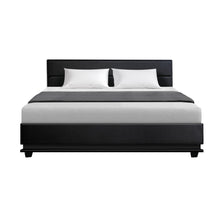 Load image into Gallery viewer, Lumi LED PU Leather Gas Lift with Storage Black King Bed Frame