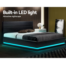 Load image into Gallery viewer, Lumi LED PU Leather Gas Lift with Storage Black King Bed Frame