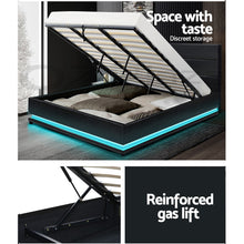 Load image into Gallery viewer, Lumi LED PU Leather Gas Lift with Storage Black King Bed Frame