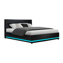 Load image into Gallery viewer, Lumi LED PU Leather Gas Lift with Storage Black Queen Bed Frame
