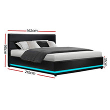 Load image into Gallery viewer, Lumi LED PU Leather Gas Lift with Storage Black Queen Bed Frame