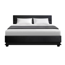 Load image into Gallery viewer, Lumi LED PU Leather Gas Lift with Storage Black Queen Bed Frame