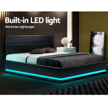 Load image into Gallery viewer, Lumi LED PU Leather Gas Lift with Storage Black Queen Bed Frame