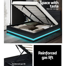 Load image into Gallery viewer, Lumi LED PU Leather Gas Lift with Storage Black Queen Bed Frame